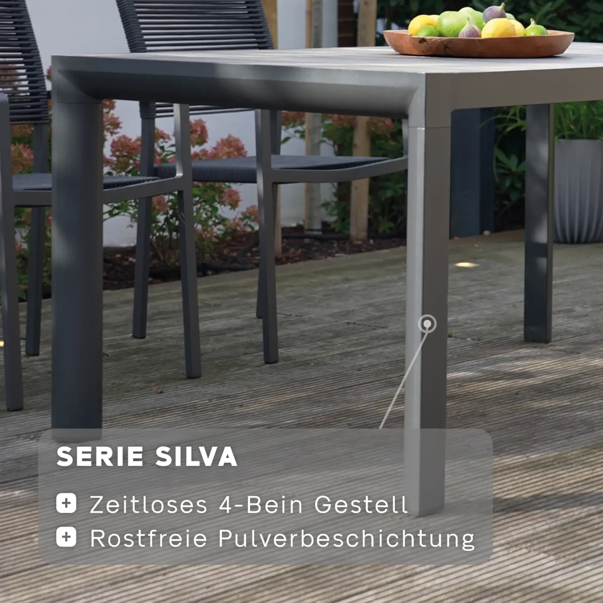 Gartenmöbelset Silva Gartentisch + 4x Cortina Move Sessel + 2x Cortina Stapelsessel