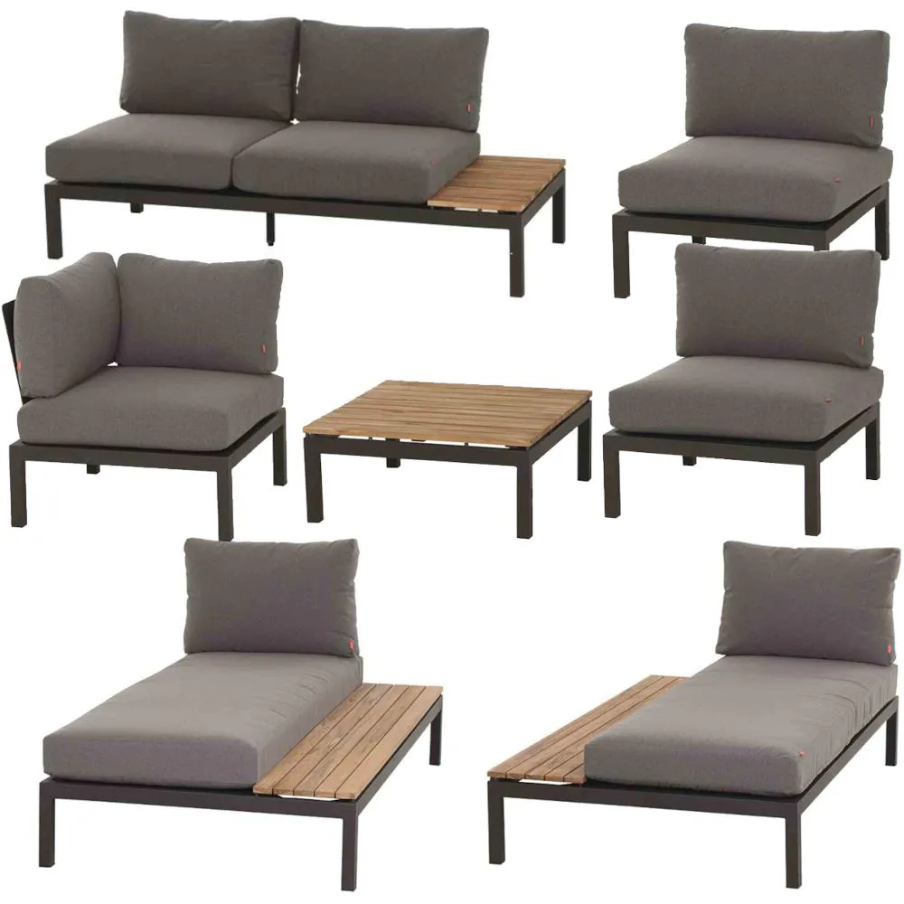 Loungeset  Alvida Loungetisch + 2x Recamiere + 2-Sitzer-Loungesofa + 2x Modul Mitte + Modul Ecke