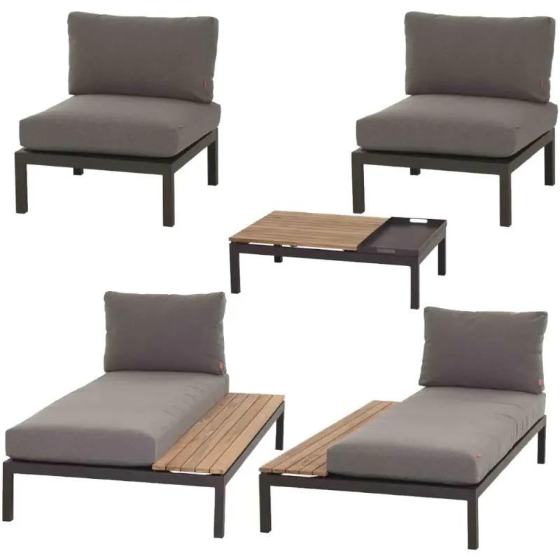 Siena Garden Loungeset Alvida Loungetisch + 2x Recamiere + Modul Mitte