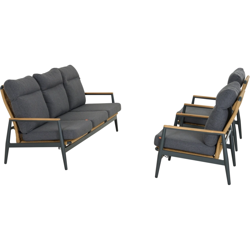 Siena Garden Loungeset 2x Roma Loungesessel + 3-Sitzer-Loungesofa