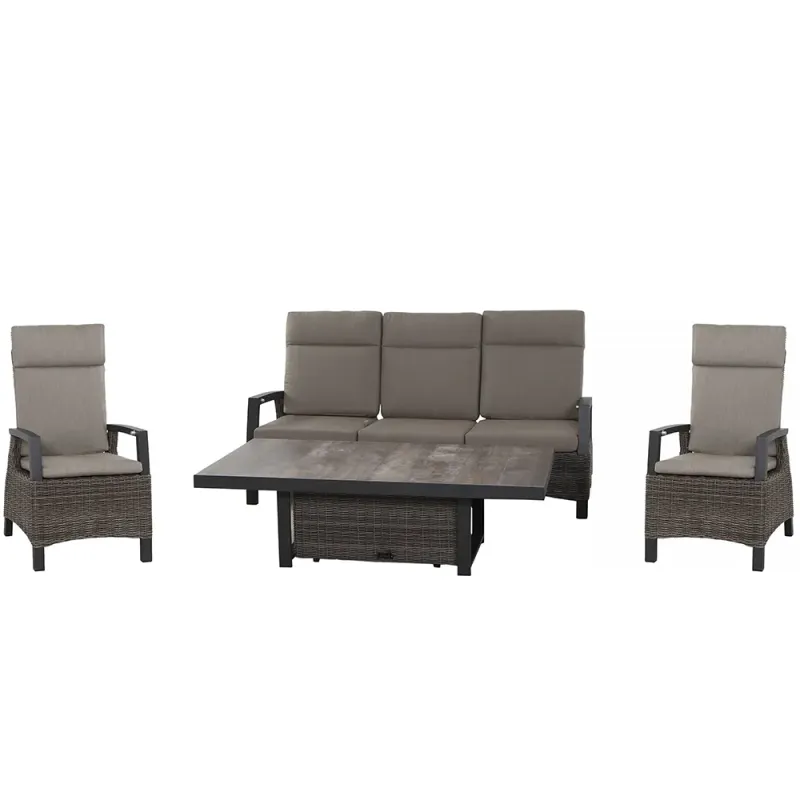 Siena Garden Loungeset Corido Lifttisch + 2x Move Gartensessel + 3-Sitzer-Loungesofa