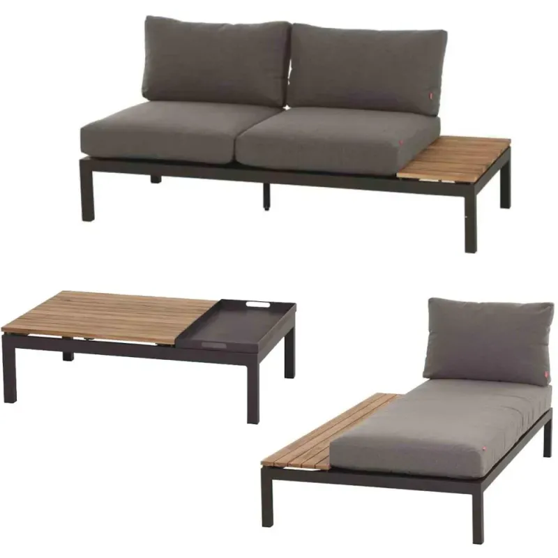 Siena Garden Loungeset Alvida Loungetisch + Recamiere + Loungesofa