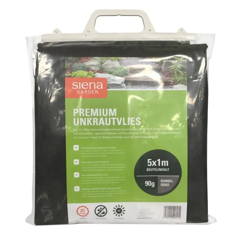 Siena Garden Premium Unkrautvlies, Maße: 1x5m, Beutel,90g PE/PP,dunkelgrau