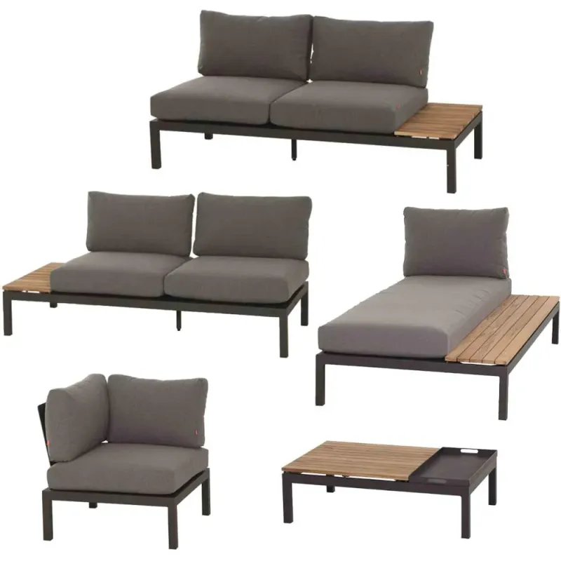 Siena Garden Loungeset Alvida Loungetisch + Recamiere + 2x 2-Sitzer-Loungesofa + Modul Ecke