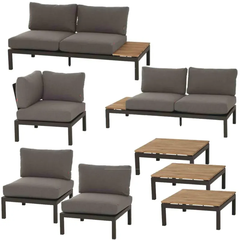 Siena Garden Loungeset 3x Alvida Loungetisch + 2x Loungesofa + Modul Mitte + Modul Ecke