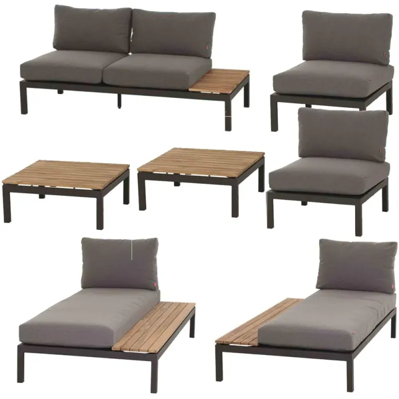 Siena Garden Loungeset 2x Alvida Loungetisch + 2x Recamiere + 2-Sitzer-Loungesofa + Modul Mitte