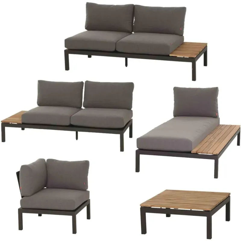 Siena Garden Loungeset Alvida Loungetisch + Recamiere + 2x 2-Sitzer-Loungesofa + Modul Ecke