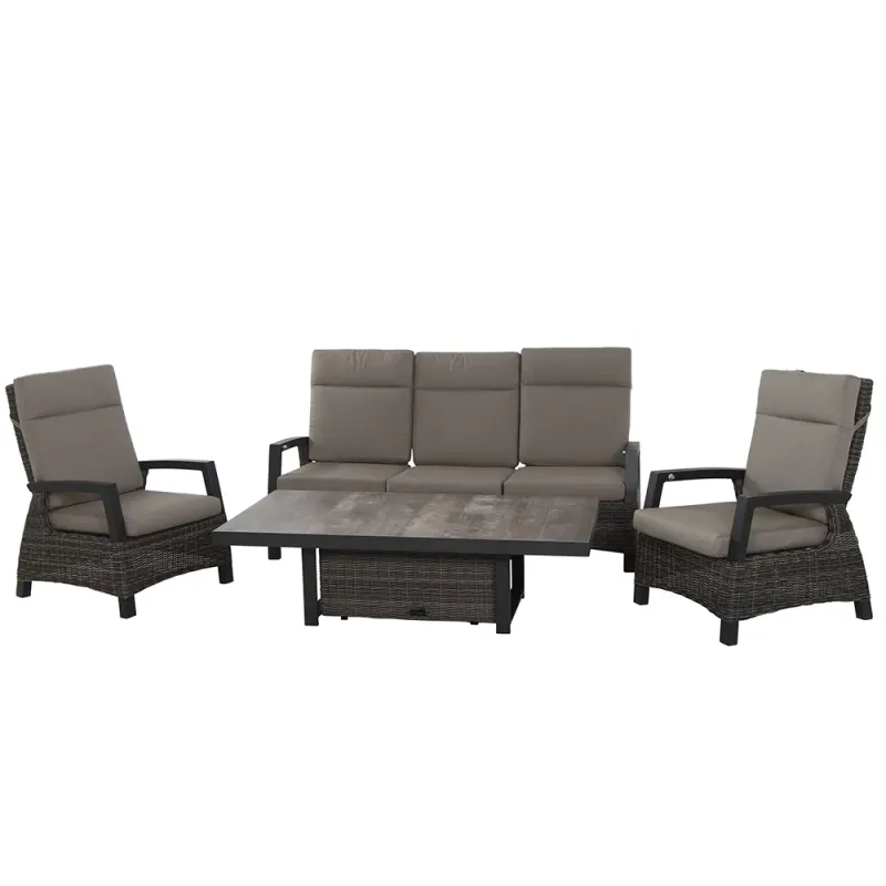 Siena Garden Loungeset Corido Lifttisch + 2x Loungesessel + 3-Sitzer-Loungesofa