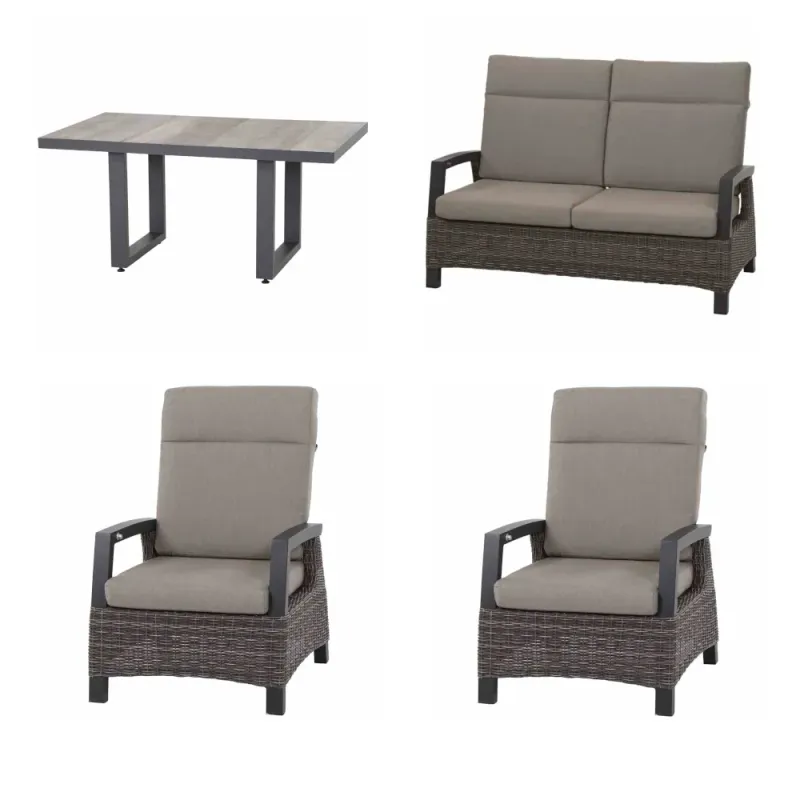 Siena Garden Loungeset Corido Loungetisch + 2x Loungesessel + 2-Sitzer-Loungesofa