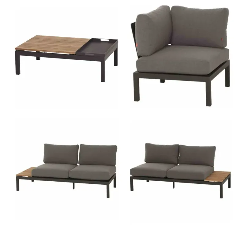 Siena Garden Loungeset Alvida Loungetisch + 2x 2-Sitzer-Loungesofa + Modul Ecke