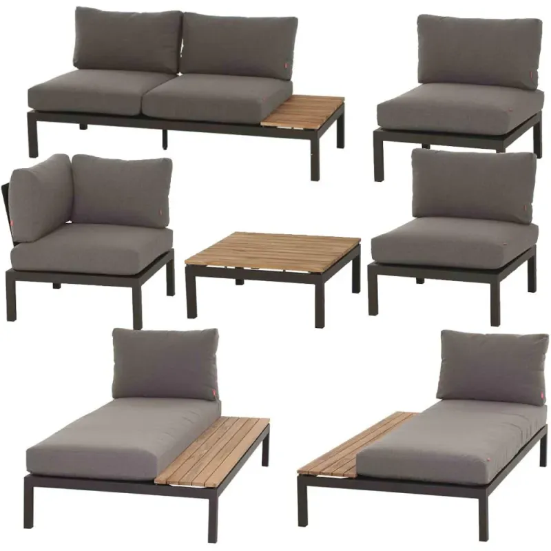 Siena Garden Loungeset Alvida Loungetisch + 2x Recamiere + 2-Sitzer-Loungesofa + Modul Mitte + Modul Ecke